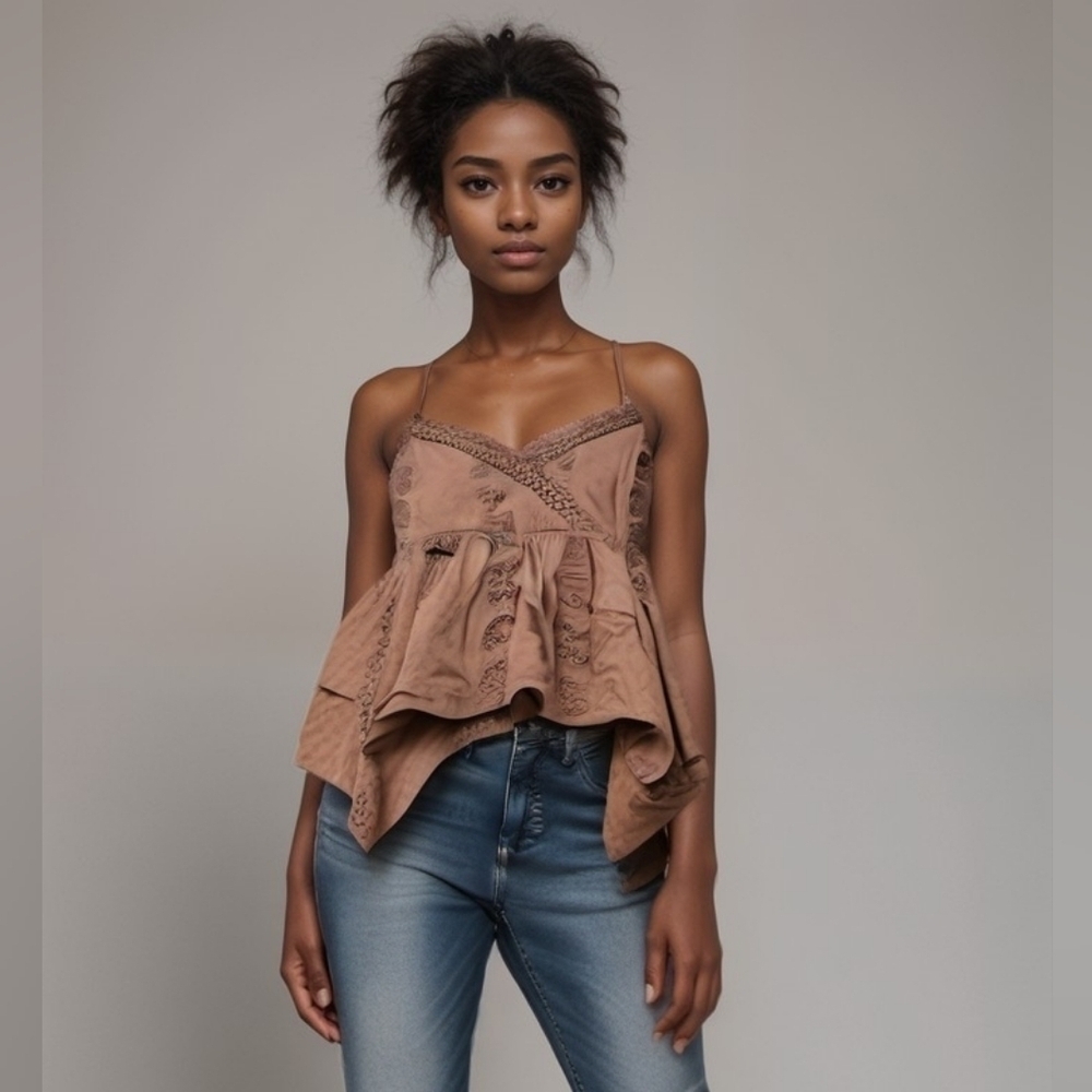 American Eagle Brown Babydoll Spaghetti Strap Blouse M